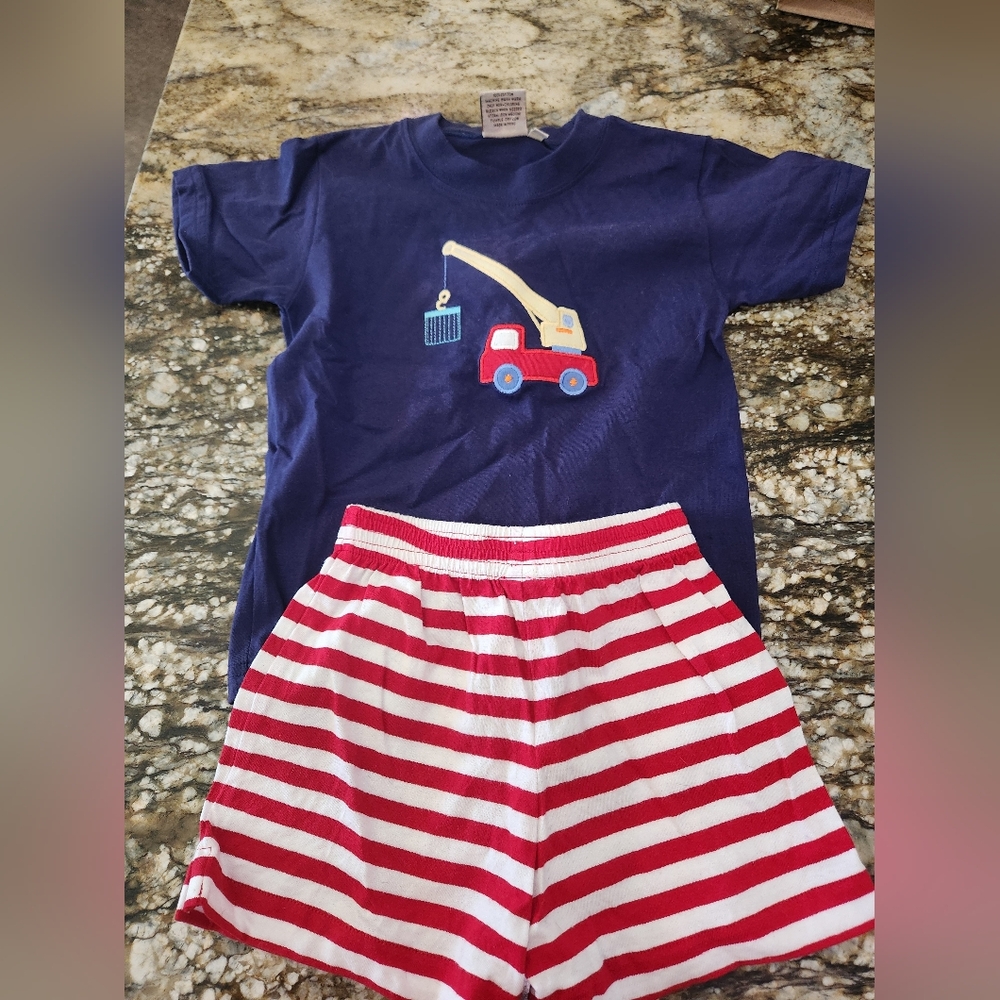 Kids Construction Theme Navy and Red Matching Set